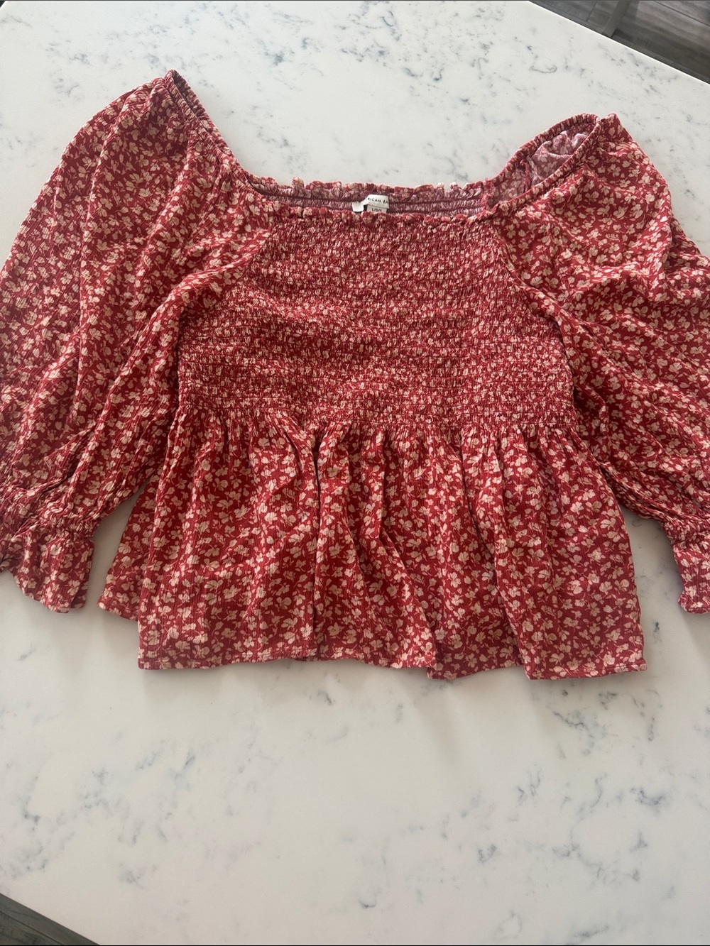 American Eagle Floral Smocked Peplum Top Size Large Boho Cottagecore